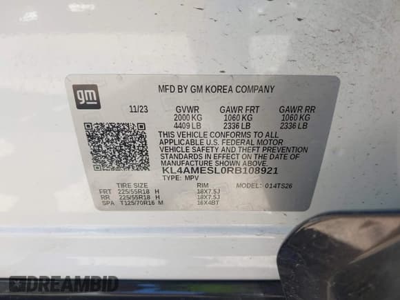 ✅ 2024 Buick Encore GX Sport Touring • VIN: KL4AMESL0RB108921 • Lot: 42439637. Listed on IAAI with 17,765 mi. Free auction sales archive from the USA and detailed vehicle history report at DreamBid. Image 9.