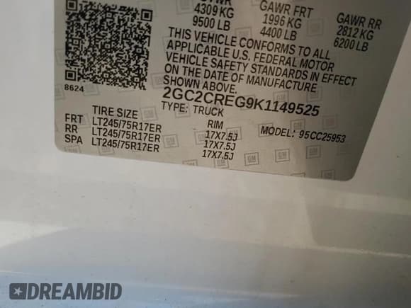 ✅ 2019 Chevrolet Silverado 2500HD Work Truck • VIN: 2GC2CREG9K1149525 • Lot: 80132595. Listed on Copart with 267,000 mi. Free auction sales archive from the USA and detailed vehicle history report at DreamBid. Image 12.