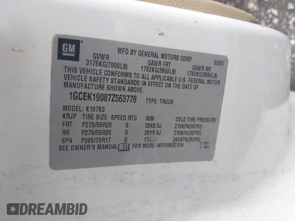 ✅ 2007 Chevrolet Silverado 1500 1LT • VIN: 1GCEK19087Z563778 • Lot: 43032881. Listed on IAAI with 286,737 mi. Free auction sales archive from the USA and detailed vehicle history report at DreamBid. Image 9.