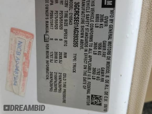 ✅ 2010 Chevrolet Silverado 1500 LT • VIN: 3GCRCSE01AG283265 • Lot: 59990484. Listed on Copart with 219,810 mi. Free auction sales archive from the USA and detailed vehicle history report at DreamBid. Image 12.