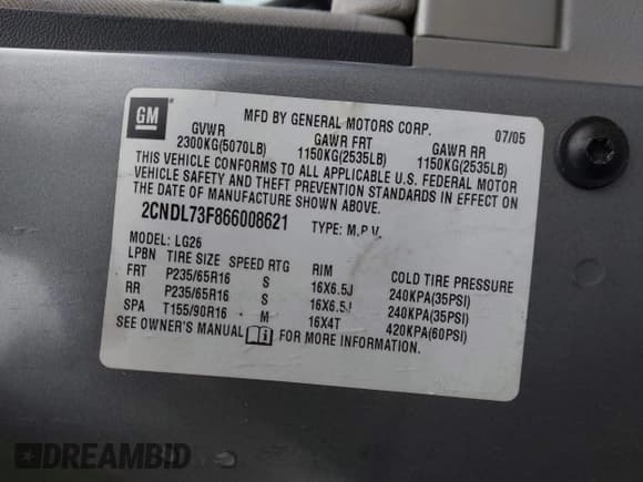 ✅ 2006 Chevrolet Equinox LT • VIN: 2CNDL73F866008621 • Лот: 41476612. Опубликован ранее на IAAI с пробегом 93 784 миль. Бесплатный доступ к архиву аукционных продаж из США и подробный отчёт об истории автомобиля на DreamBid. Изображение 9.