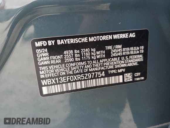 ✅ 2024 BMW X1 • VIN: WBX13EF0XR5Z97754 • Lot: 64200945. Wystawiony na Copart z przebiegiem 28 918 mil. Bezpłatny archiwum sprzedaży aukcyjnych z USA i szczegółowy raport historii pojazdu na DreamBid. Zdjęcie 14.