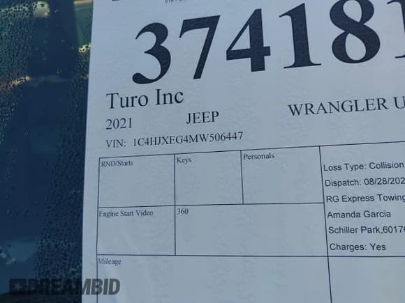 ✅ 2021 Jeep Wrangler Unlimited Sahara • VIN: 1C4HJXEG4MW506447 • Lot: 37418105. Listed on IAAI with 38,973 mi. Free auction sales archive from the USA and detailed vehicle history report at DreamBid. Image 9.