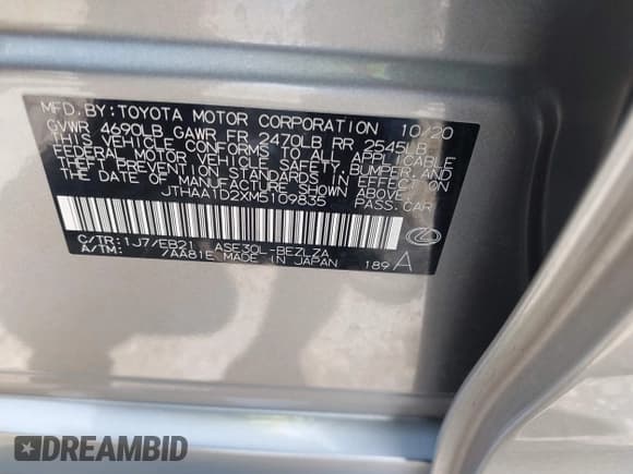 ✅ 2021 Lexus IS 300 • VIN: JTHAA1D2XM5109835 • Lot: 42333298. Listed on IAAI with 70,675 mi. Free auction sales archive from the USA and detailed vehicle history report at DreamBid. Image 9.