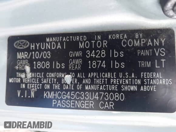 2003 Hyundai Accent GL z VIN KMHCG45C33U473080, wystawiony jako IAAI lot #41868765 z przebiegiem 57 478 mil mil oraz . Historia ofert i sprzedaży dostępna na DreamBid. Obrazek 9.