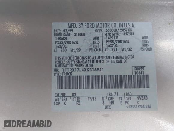 ✅ 1999 Ford F-150 XL • VIN: 1FTRX17L4XKB16941 • Lot: 43818016. Wystawiony na IAAI z przebiegiem Nie podano. Bezpłatny archiwum sprzedaży aukcyjnych z USA i szczegółowy raport historii pojazdu na DreamBid. Zdjęcie 9.