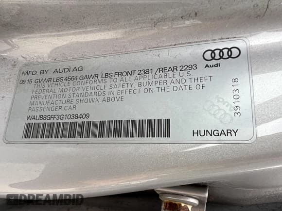 ✅ 2016 Audi A3 Premium • VIN: WAUB8GFF3G1038409 • Lot: 42143505. Wystawiony na IAAI z przebiegiem 182 222 mil. Bezpłatny archiwum sprzedaży aukcyjnych z USA i szczegółowy raport historii pojazdu na DreamBid. Zdjęcie 8.