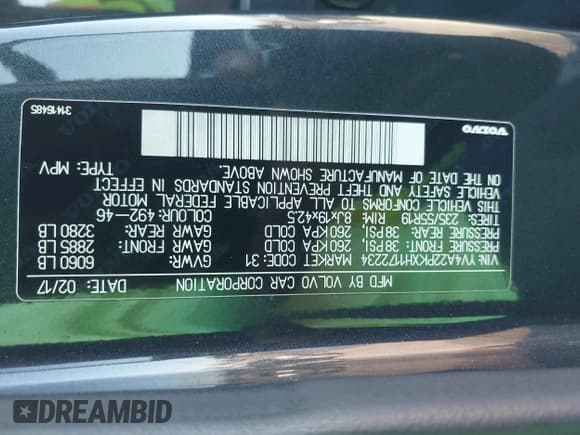 ✅ 2017 Volvo XC90 Momentum • VIN: YV4A22PKXH1172234 • Lot: 43755357. Listed on IAAI with 65,262 mi. Free auction sales archive from the USA and detailed vehicle history report at DreamBid. Image 9.