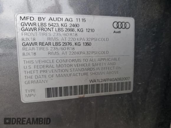 ✅ 2016 Audi Q5 Premium Plus • VIN: WA1L2AFP4GA082007 • Лот: 86436645. Опубликован ранее на Copart с пробегом 89 299 миль. Бесплатный доступ к архиву аукционных продаж из США и подробный отчёт об истории автомобиля на DreamBid. Изображение 14.