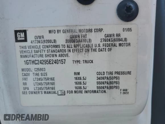 ✅ 2005 GMC Sierra 1500 • VIN: 1GTHC24295E240157 • Лот: 68437935. Опубликован ранее на Copart с пробегом 177 173 миль. Бесплатный доступ к архиву аукционных продаж из США и подробный отчёт об истории автомобиля на DreamBid. Изображение 12.