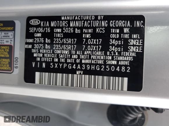 ✅ 2017 Kia Sorento LX • VIN: 5XYPG4A39HG250482 • Лот: 92989035. Опубликован ранее на Copart с пробегом 45 507 миль. Бесплатный доступ к архиву аукционных продаж из США и подробный отчёт об истории автомобиля на DreamBid. Изображение 13.