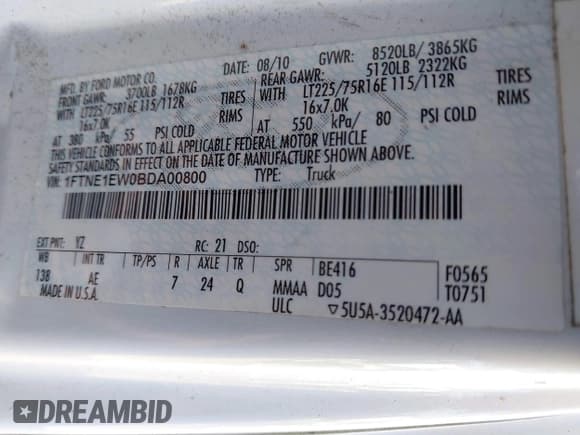 ✅ 2011 Ford Econoline Cargo Commercial • VIN: 1FTNE1EW0BDA00800 • Lot: 42707499. Wystawiony na IAAI z przebiegiem 296 110 mil. Bezpłatny archiwum sprzedaży aukcyjnych z USA i szczegółowy raport historii pojazdu na DreamBid. Zdjęcie 9.