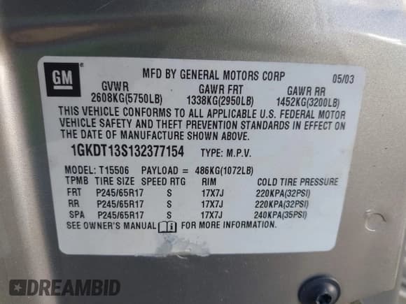 ✅ 2003 GMC Envoy SLE • VIN: 1GKDT13S132377154 • Лот: 41484891. Опубликован ранее на IAAI с пробегом 226 008 миль. Бесплатный доступ к архиву аукционных продаж из США и подробный отчёт об истории автомобиля на DreamBid. Изображение 9.