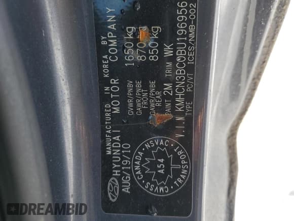 ✅ 2011 Hyundai Accent L • VIN: KMHCN3BC0BU196956 • Лот: 45455095. Опубликован ранее на Copart с пробегом 156 364 миль. Бесплатный доступ к архиву аукционных продаж из США и подробный отчёт об истории автомобиля на DreamBid. Изображение 12.