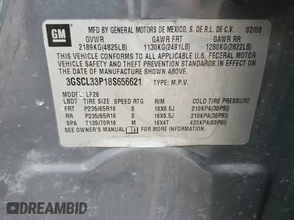 2008 Saturn VUE XE z VIN 3GSCL33P18S656621, wystawiony jako Copart lot #43437605 z przebiegiem 131 945 mil mil oraz Szkoda całkowita • Salvage title. Historia ofert i sprzedaży dostępna na DreamBid. Obrazek 14.