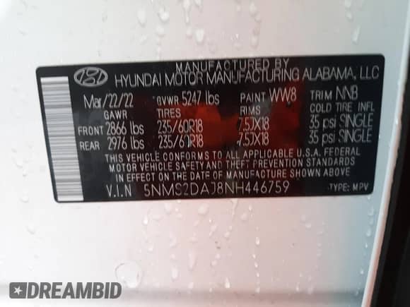 2022 Hyundai Santa Fe SEL z VIN 5NMS2DAJ8NH446759, wystawiony jako Copart lot #69374552 z przebiegiem 12 832 mil mil oraz . Historia ofert i sprzedaży dostępna na DreamBid. Obrazek 13.