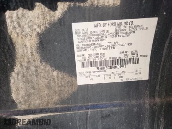 ✅ 2015 Ford Flex Limited • VIN: 2FMHK6D80FBA05931 • Лот: 67136735. Опубликован ранее на Copart с пробегом 122 385 миль. Бесплатный доступ к архиву аукционных продаж из США и подробный отчёт об истории автомобиля на DreamBid. Изображение 13.