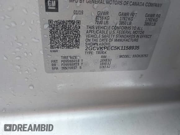✅ 2019 Chevrolet Silverado 1500 LT • VIN: 2GCVKPEC5K1158935 • Lot: 43010983. Wystawiony na IAAI z przebiegiem 115 505 mil. Bezpłatny archiwum sprzedaży aukcyjnych z USA i szczegółowy raport historii pojazdu na DreamBid. Zdjęcie 9.