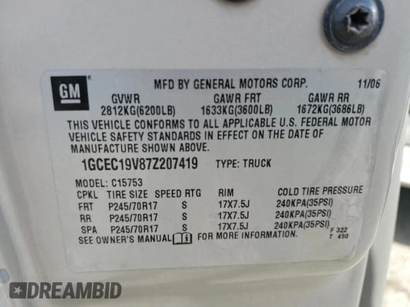 ✅ 2007 Chevrolet Silverado 1500 Work Truck • VIN: 1GCEC19V87Z207419 • Lot: 72619724. Listed on Copart with 122,045 mi. Free auction sales archive from the USA and detailed vehicle history report at DreamBid. Image 14.