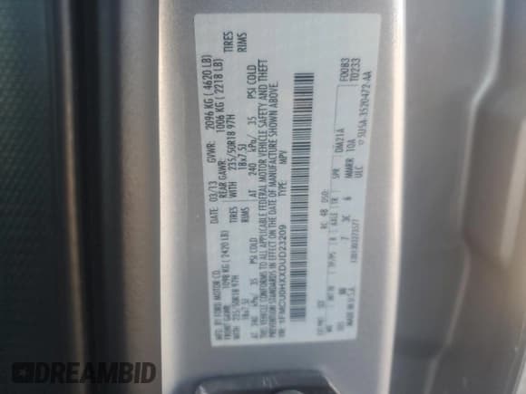 ✅ 2013 Ford Escape SEL • VIN: 1FMCU0HXXDUD23209 • Lot: 91433815. Listed on Copart with 175,911 mi. Free auction sales archive from the USA and detailed vehicle history report at DreamBid. Image 12.