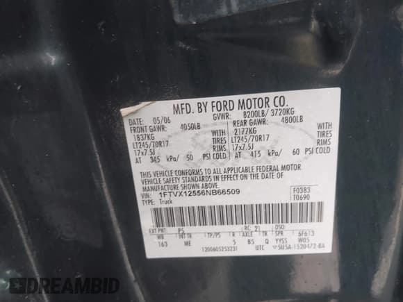 ✅ 2006 Ford F-150 XLT • VIN: 1FTVX12556NB66509 • Лот: 43544595. Опубликован ранее на IAAI с пробегом 278 324 миль. Бесплатный доступ к архиву аукционных продаж из США и подробный отчёт об истории автомобиля на DreamBid. Изображение 9.