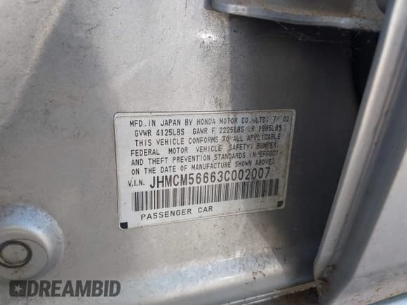 ✅ 2003 Honda Accord EX • VIN: JHMCM56663C002007 • Lot: 43449364. Listed on IAAI with 218,925 mi. Free auction sales archive from the USA and detailed vehicle history report at DreamBid. Image 9.