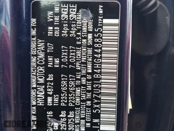 ✅ 2017 Hyundai Santa Fe 2.4L • VIN: 5XYZU3LB4HG448855 • Лот: 79426203. Опубликован ранее на Copart с пробегом 98 988 миль. Бесплатный доступ к архиву аукционных продаж из США и подробный отчёт об истории автомобиля на DreamBid. Изображение 12.