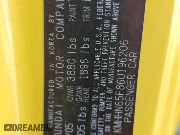 2006 Hyundai Tiburon GT с VIN KMHHN65F86U196206, выставлен на аукционе Copart как лот 83924625 с пробегом 137 605 миль миль и Списание • Salvage title. История ставок и продаж доступна на DreamBid. Изображение 12.