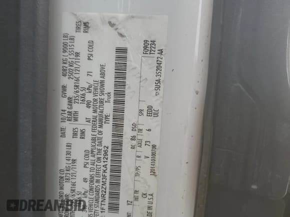 ✅ 2015 Ford Transit • VIN: 1FTNR2ZM3FKA12962 • Lot: 50038165. Listed on Copart with 148,084 mi. Free auction sales archive from the USA and detailed vehicle history report at DreamBid. Image 13.