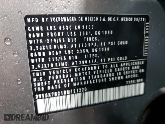 ✅ 2024 Volkswagen Taos S • VIN: 3VV8X7B21RM121220 • Lot: 80862005. Wystawiony na Copart z przebiegiem 1 749 mil. Bezpłatny archiwum sprzedaży aukcyjnych z USA i szczegółowy raport historii pojazdu na DreamBid. Zdjęcie 13.