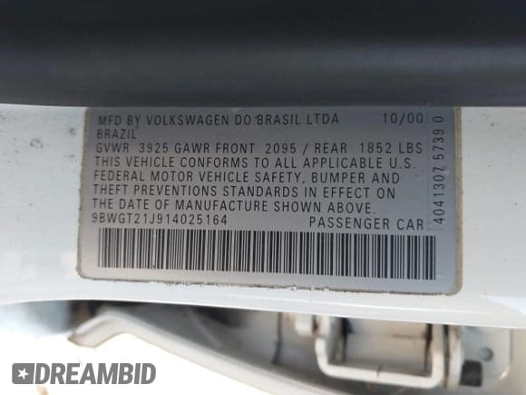 ✅ 2001 Volkswagen Golf GLS • VIN: 9BWGT21J914025164 • Лот: 41513636. Опубликован ранее на IAAI с пробегом 115 854 миль. Бесплатный доступ к архиву аукционных продаж из США и подробный отчёт об истории автомобиля на DreamBid. Изображение 9.