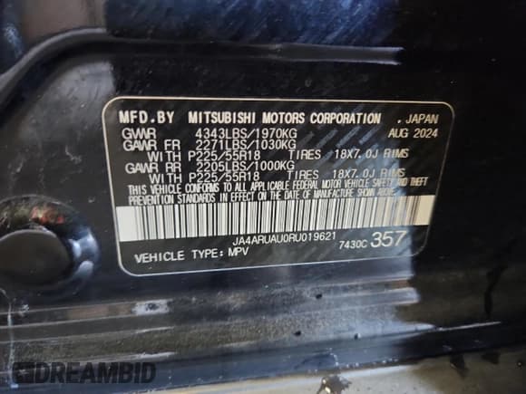 ✅ 2024 Mitsubishi Outlander S • VIN: JA4ARUAU0RU019621 • Лот: 91992045. Опубликован ранее на Copart с пробегом 39 599 миль. Бесплатный доступ к архиву аукционных продаж из США и подробный отчёт об истории автомобиля на DreamBid. Изображение 13.