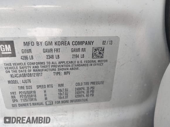 ✅ 2013 Buick Encore • VIN: KL4CJASB1DB121817 • Lot: 43262397. Listed on IAAI with 211,960 mi. Free auction sales archive from the USA and detailed vehicle history report at DreamBid. Image 9.