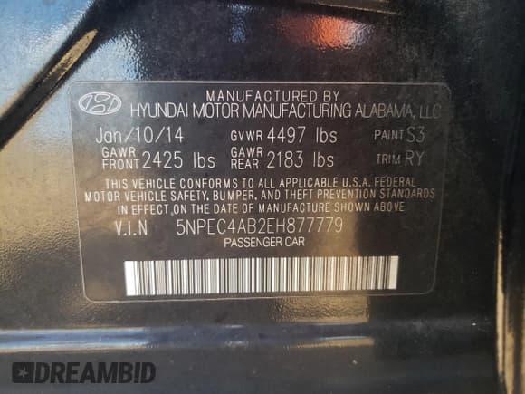 ✅ 2014 Hyundai Sonata Limited • VIN: 5NPEC4AB2EH877779 • Lot: 74117524. Listed on Copart with 156,483 mi. Free auction sales archive from the USA and detailed vehicle history report at DreamBid. Image 12.