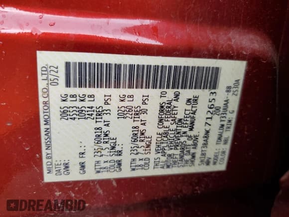 ✅ 2022 Nissan Rogue SV • VIN: 5N1BT3BA8NC712653 • Lot: 56371405. Wystawiony na Copart z przebiegiem 44 717 mil. Bezpłatny archiwum sprzedaży aukcyjnych z USA i szczegółowy raport historii pojazdu na DreamBid. Zdjęcie 13.