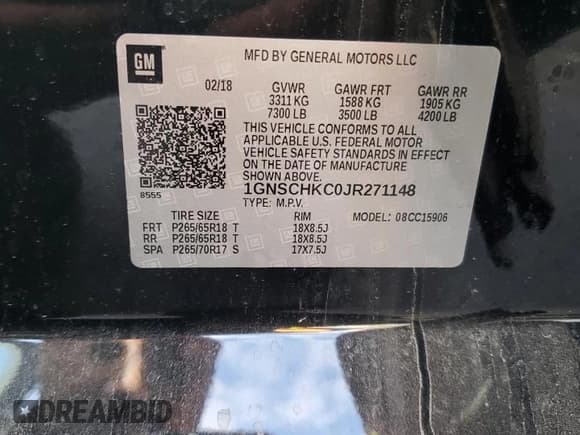 ✅ 2018 Chevrolet Suburban LT • VIN: 1GNSCHKC0JR271148 • Lot: 82292595. Listed on Copart with 43,731 mi. Free auction sales archive from the USA and detailed vehicle history report at DreamBid. Image 13.