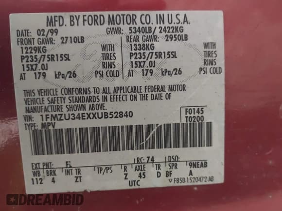 ✅ 1999 Ford Explorer XLT • VIN: 1FMZU34EXXUB52840 • Lot: 43399755. Wystawiony na IAAI z przebiegiem 153 995 mil. Bezpłatny archiwum sprzedaży aukcyjnych z USA i szczegółowy raport historii pojazdu na DreamBid. Zdjęcie 9.