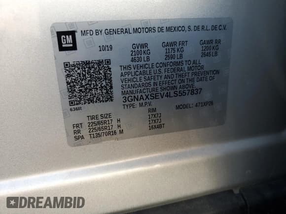 ✅ 2020 Chevrolet Equinox LS • VIN: 3GNAXSEV4LS557837 • Lot: 86639645. Wystawiony na Copart z przebiegiem 41 642 mil. Bezpłatny archiwum sprzedaży aukcyjnych z USA i szczegółowy raport historii pojazdu na DreamBid. Zdjęcie 12.