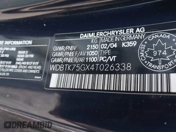 ✅ 2004 Mercedes-Benz CLK 500 • VIN: WDBTK75GX4T026338 • Лот: 43732442. Опубликован ранее на IAAI с пробегом 94 500 миль. Бесплатный доступ к архиву аукционных продаж из США и подробный отчёт об истории автомобиля на DreamBid. Изображение 9.