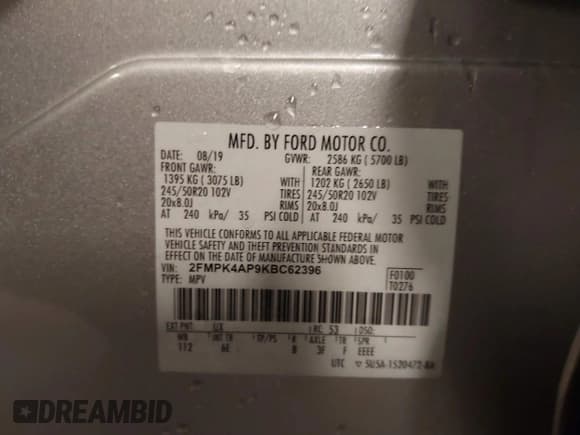 ✅ 2019 Ford Edge ST • VIN: 2FMPK4AP9KBC62396 • Lot: 43672152. Listed on IAAI with 57,450 mi. Free auction sales archive from the USA and detailed vehicle history report at DreamBid. Image 9.