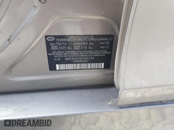 ✅ 2014 Hyundai Sonata GLS • VIN: 5NPEB4AC0EH930104 • Lot: 71193735. Listed on Copart with 115,426 mi. Free auction sales archive from the USA and detailed vehicle history report at DreamBid. Image 12.