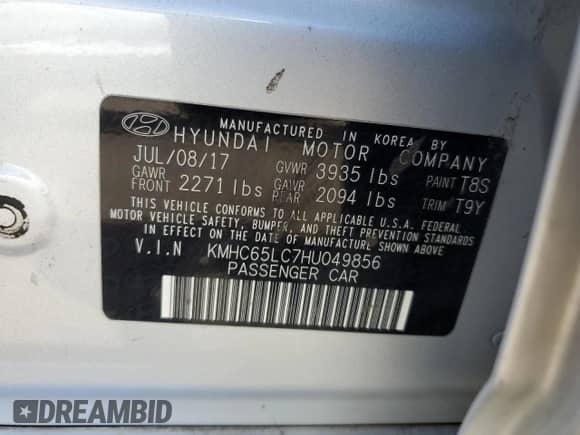 2017 Hyundai Ioniq Blue с VIN KMHC65LC7HU049856, выставлен на аукционе Copart как лот 65486764 с пробегом 108 117 миль миль и Списание • Salvage title. История ставок и продаж доступна на DreamBid. Изображение 12.