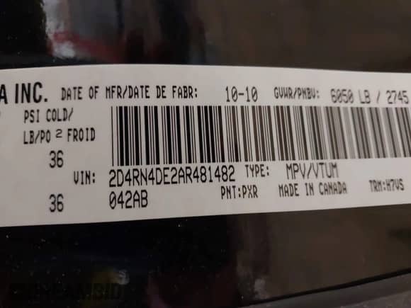 2010 Dodge Grand Caravan SE with VIN 2D4RN4DE2AR481482, listed as a IAAI auction lot 41546024 with 131,035 mi miles and . Bid and sale history available at DreamBid. Image 9.