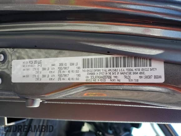 2017 Ram 1500 Tradesman с VIN 3C6JR7AG0HG557696, выставлен на аукционе Copart как лот 77533394 с пробегом 78 510 миль миль и Списание • Salvage title. История ставок и продаж доступна на DreamBid. Изображение 12.