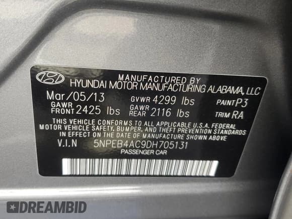 ✅ 2013 Hyundai Sonata GLS • VIN: 5NPEB4AC9DH705131 • Lot: 72051714. Wystawiony na Copart z przebiegiem Nie podano. Bezpłatny archiwum sprzedaży aukcyjnych z USA i szczegółowy raport historii pojazdu na DreamBid. Zdjęcie 13.