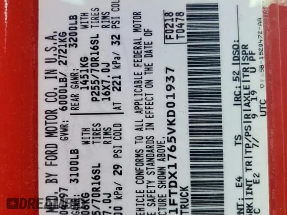 ✅ 1997 Ford F-150 • VIN: 1FTDX1765VKD01937 • Лот: 93561655. Опубликован ранее на Copart с пробегом 119 873 миль. Бесплатный доступ к архиву аукционных продаж из США и подробный отчёт об истории автомобиля на DreamBid. Изображение 12.