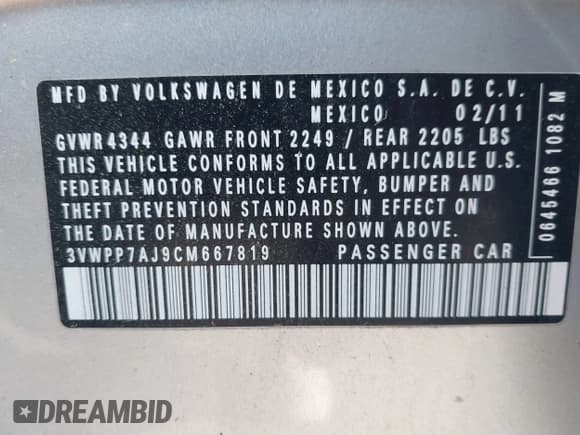 ✅ 2012 Volkswagen Jetta SE • VIN: 3VWPP7AJ9CM667819 • Лот: 43896608. Опубликован ранее на IAAI с пробегом 125 029 миль. Бесплатный доступ к архиву аукционных продаж из США и подробный отчёт об истории автомобиля на DreamBid. Изображение 9.