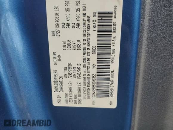 2005 Dodge Dakota SLT with VIN 1D7HW42N95S102352, listed as a Copart auction lot 80290684 with 106,205 mi miles and Salvage title. Bid and sale history available at DreamBid. Image 12.