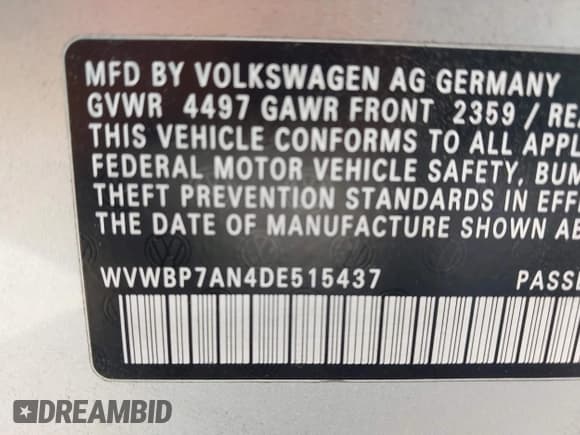 ✅ 2013 Volkswagen CC R-Line • VIN: WVWBP7AN4DE515437 • Lot: 43420145. Listed on IAAI with 101,522 mi. Free auction sales archive from the USA and detailed vehicle history report at DreamBid. Image 9.