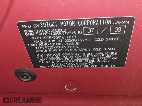 ✅ 2009 Suzuki Grand Vitara • VIN: JS3TD044394100678 • Lot: 42576883. Wystawiony na IAAI z przebiegiem 234 663 mil. Bezpłatny archiwum sprzedaży aukcyjnych z USA i szczegółowy raport historii pojazdu na DreamBid. Zdjęcie 9.